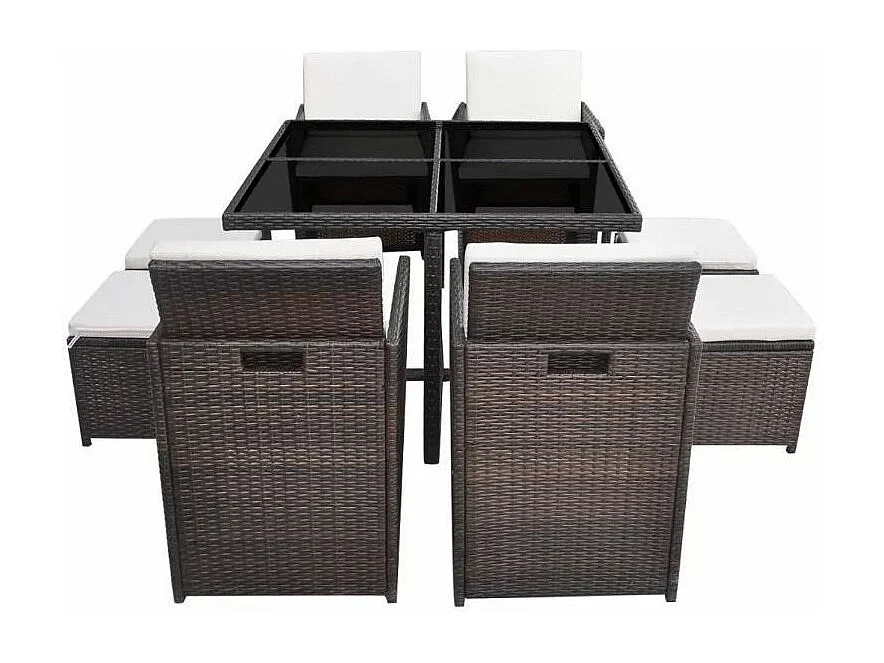 Table carrée et 4 chaises de jardin résine tressée marron Iris