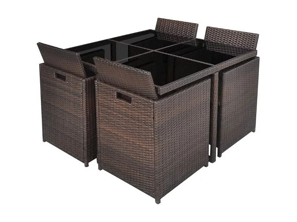 Table carrée et 4 chaises de jardin résine tressée marron Iris