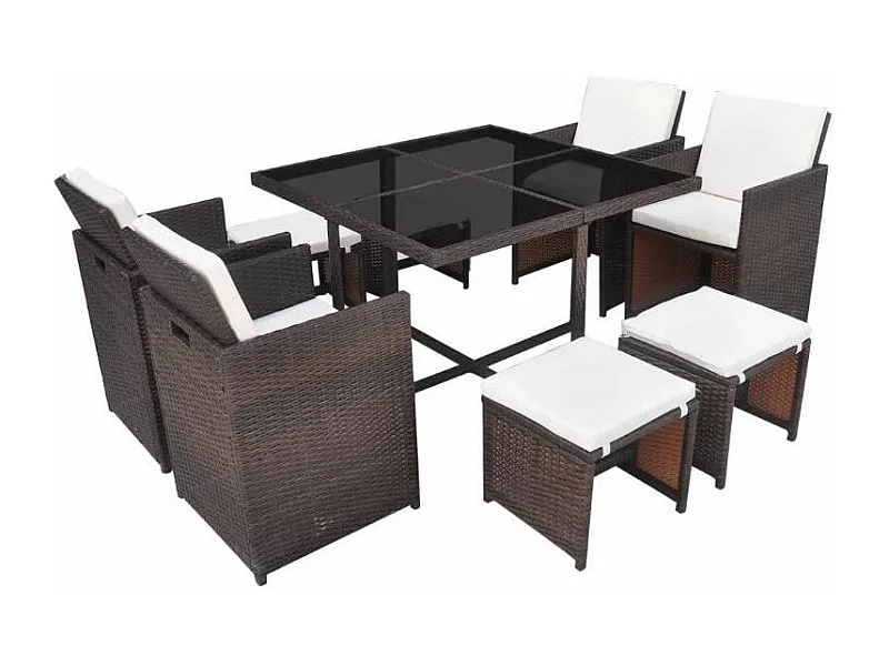 Table carrée et 4 chaises de jardin résine tressée marron Iris