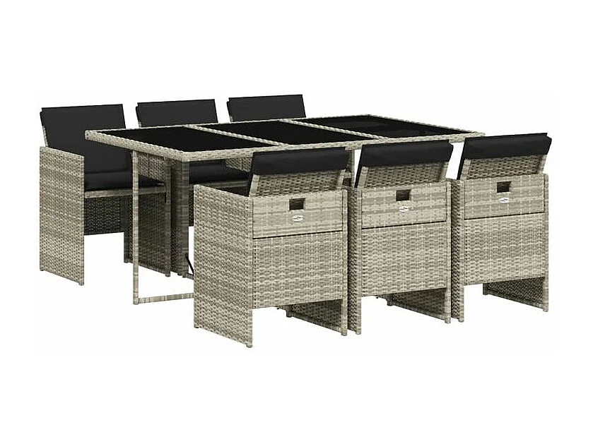 Ensemble à manger de jardin et coussins 7 pcs gris clair rotin