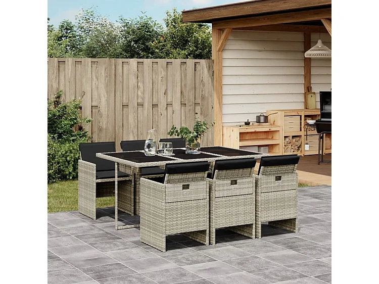 Ensemble à manger de jardin et coussins 7 pcs gris clair rotin