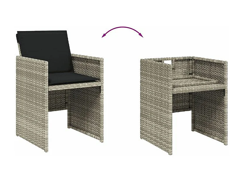 Ensemble à manger de jardin et coussins 7 pcs gris clair rotin