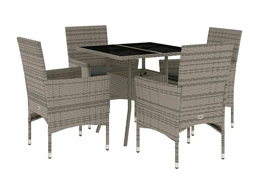 Ensemble à manger de jardin et coussins 5 pcs gris rotin verre