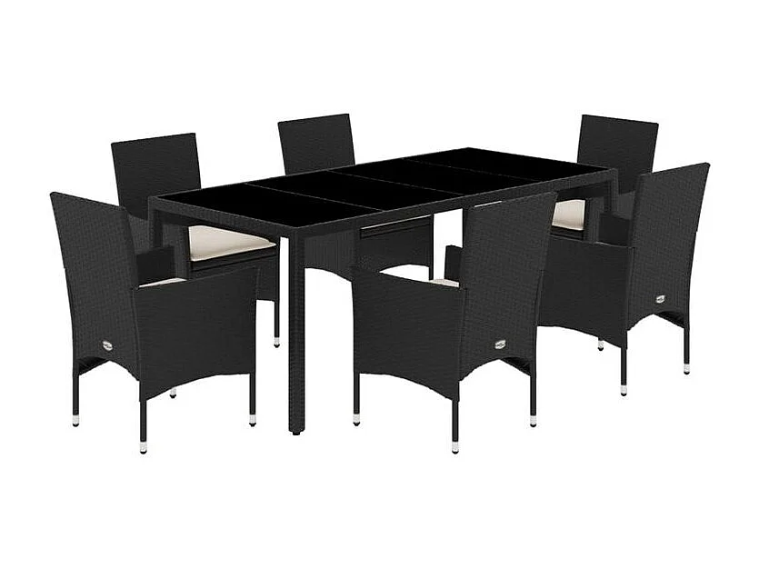 Ensemble à manger de jardin et coussins 7 pcs noir rotin acacia