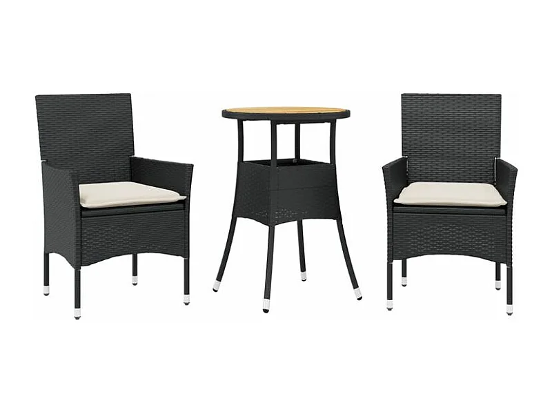 Ensemble à manger de jardin et coussins 3 pcs noir rotin acacia