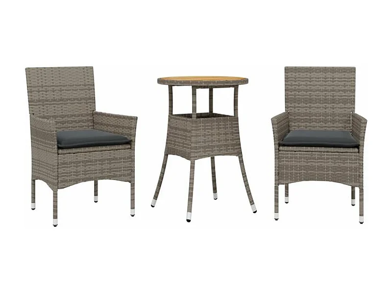 Ensemble à manger de jardin et coussins 3 pcs gris rotin acacia