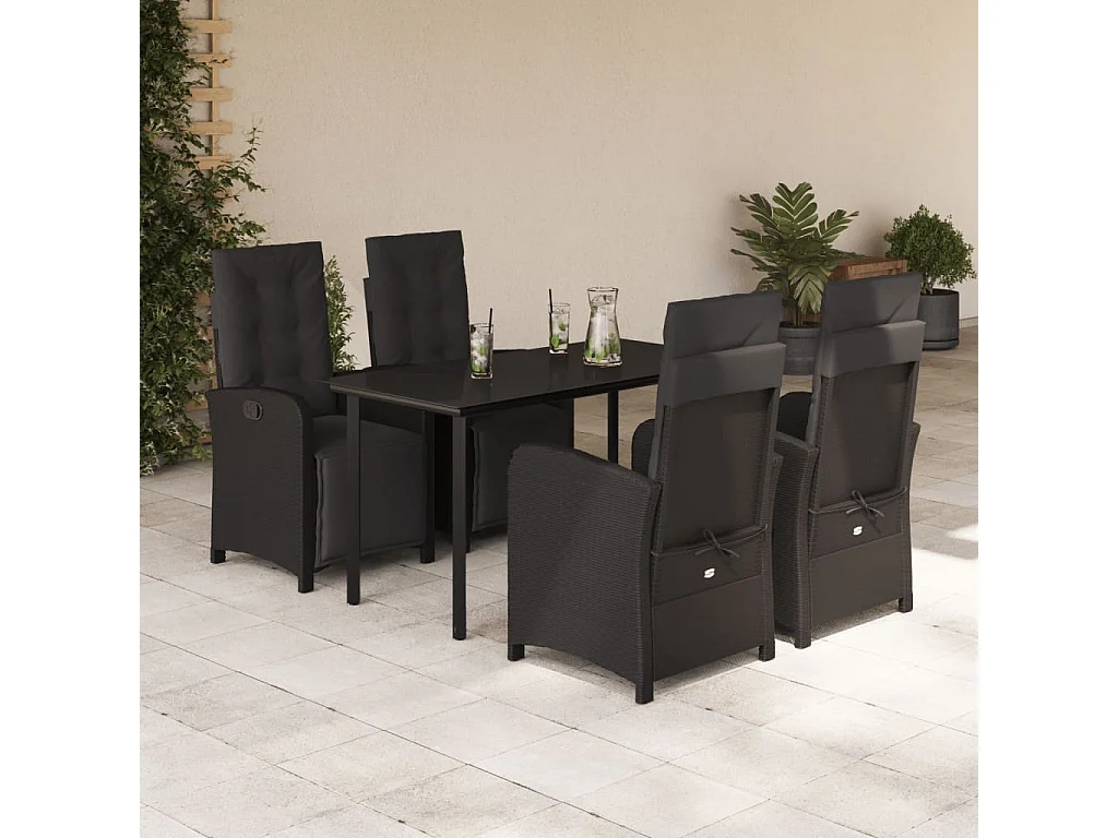 Ensemble à manger de jardin coussins 5pcs Noir Résine tressée