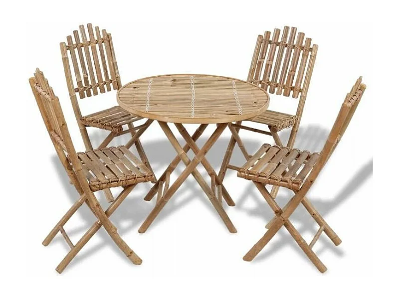 Table ronde et 4 chaises de jardin bambou clair Kyca