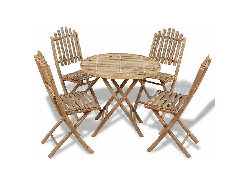 Table ronde et 4 chaises de jardin bambou clair Kyca