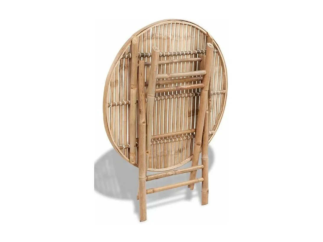 Table ronde et 4 chaises de jardin bambou clair Kyca