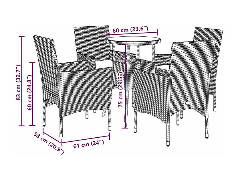 Ensemble à manger de jardin et coussins 5 pcs gris rotin acacia