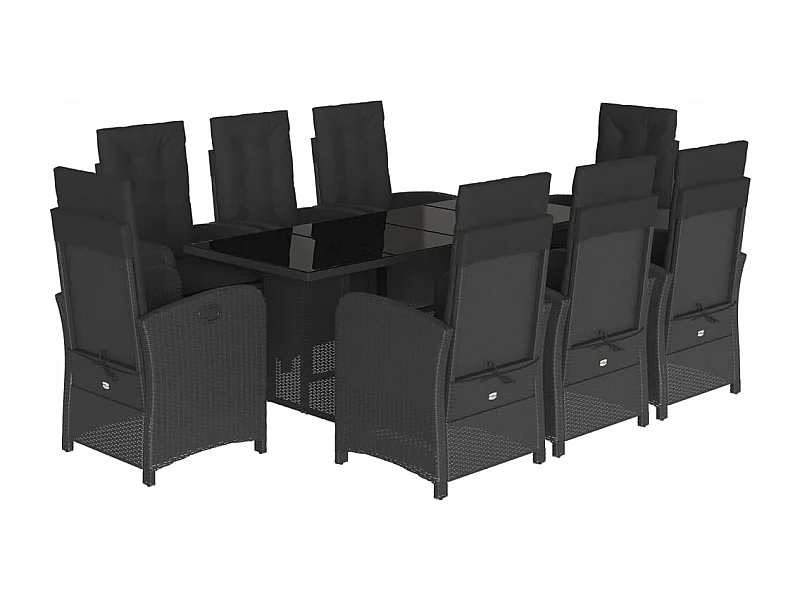 Ensemble à manger de jardin 9pcs coussins noir résine tressée