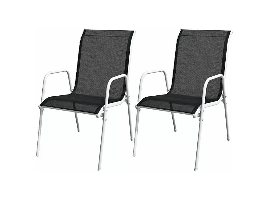 Table ronde et 2 chaises de jardin métal noir et blanc Castle