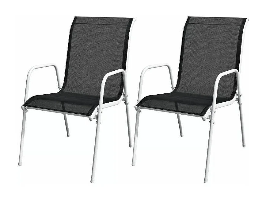 Table ronde et 2 chaises de jardin métal noir et blanc Castle