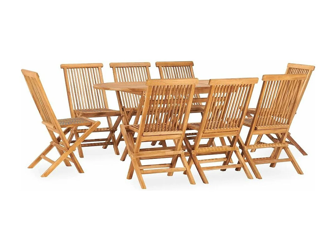 Mobilier à dîner d'extérieur pliable 9 pcs Bois solide de teck 2