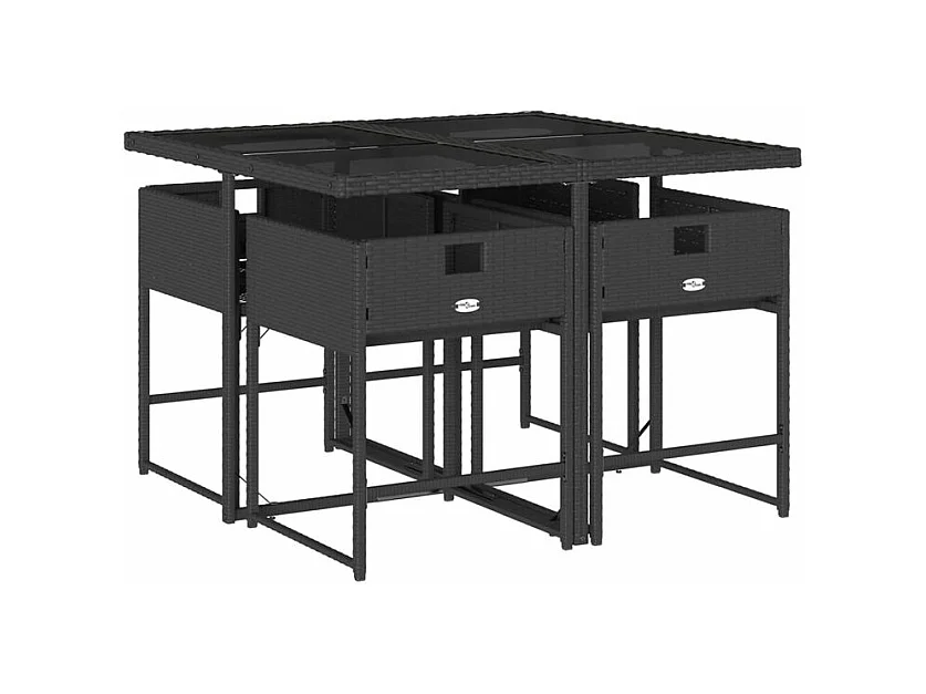 Ensemble à manger de jardin coussins 5pcs Noir Résine tressée