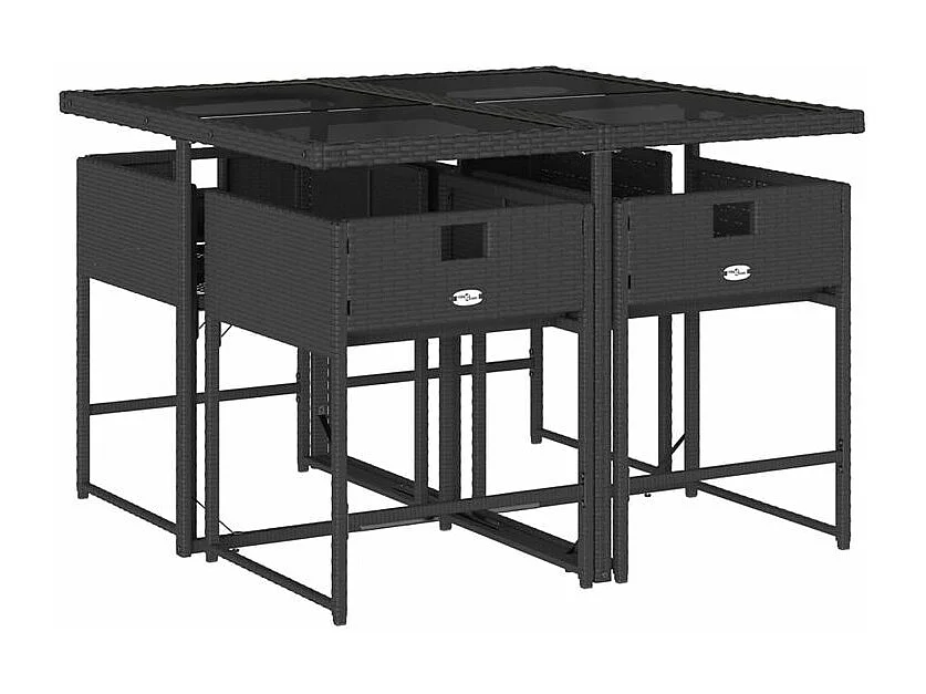 Ensemble à manger de jardin coussins 5pcs Noir Résine tressée