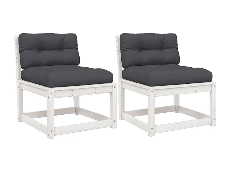 Canapés de jardin avec coussins 2pcs blanc bois de pin massif