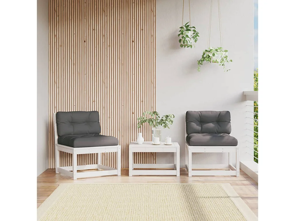 Canapés de jardin avec coussins 2pcs blanc bois de pin massif