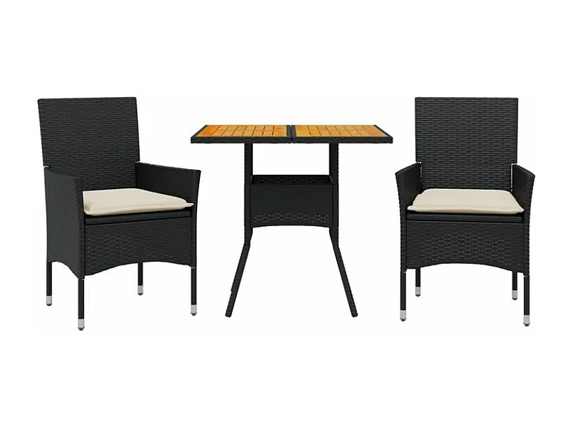 Ensemble à manger de jardin et coussins 3 pcs noir rotin acacia