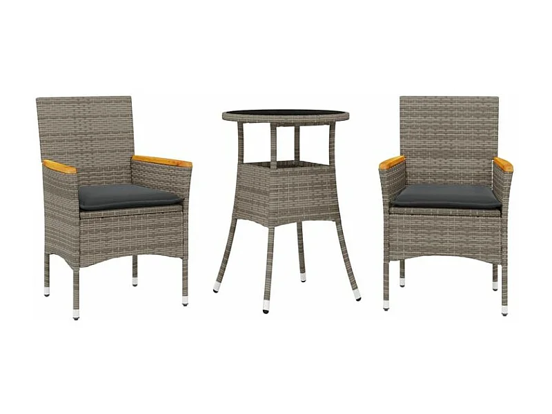Ensemble à manger de jardin et coussins 3 pcs gris rotin verre