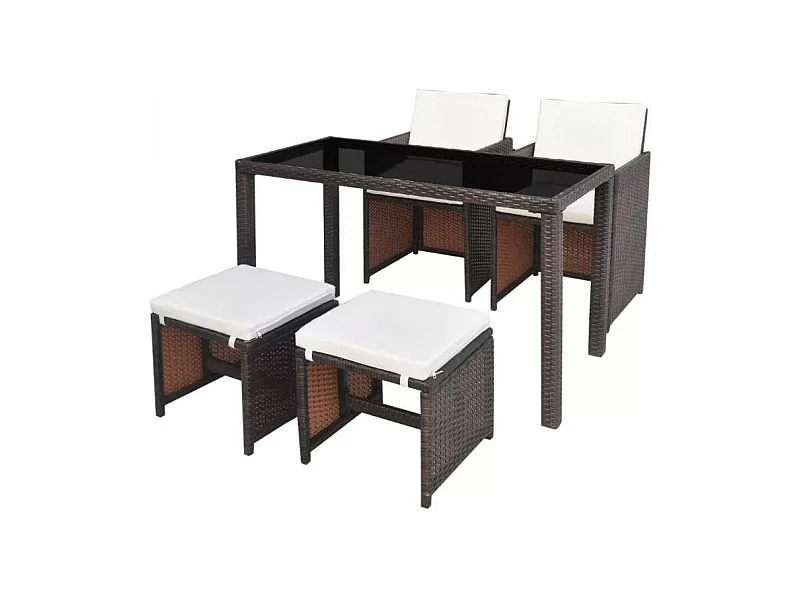 Table rectangulaire et 2 chaises de jardin résine tressée marron Iris