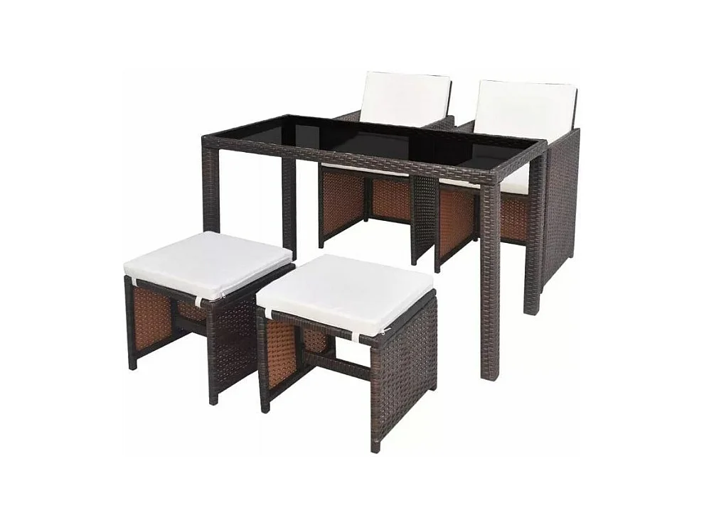 Table rectangulaire et 2 chaises de jardin résine tressée marron Iris