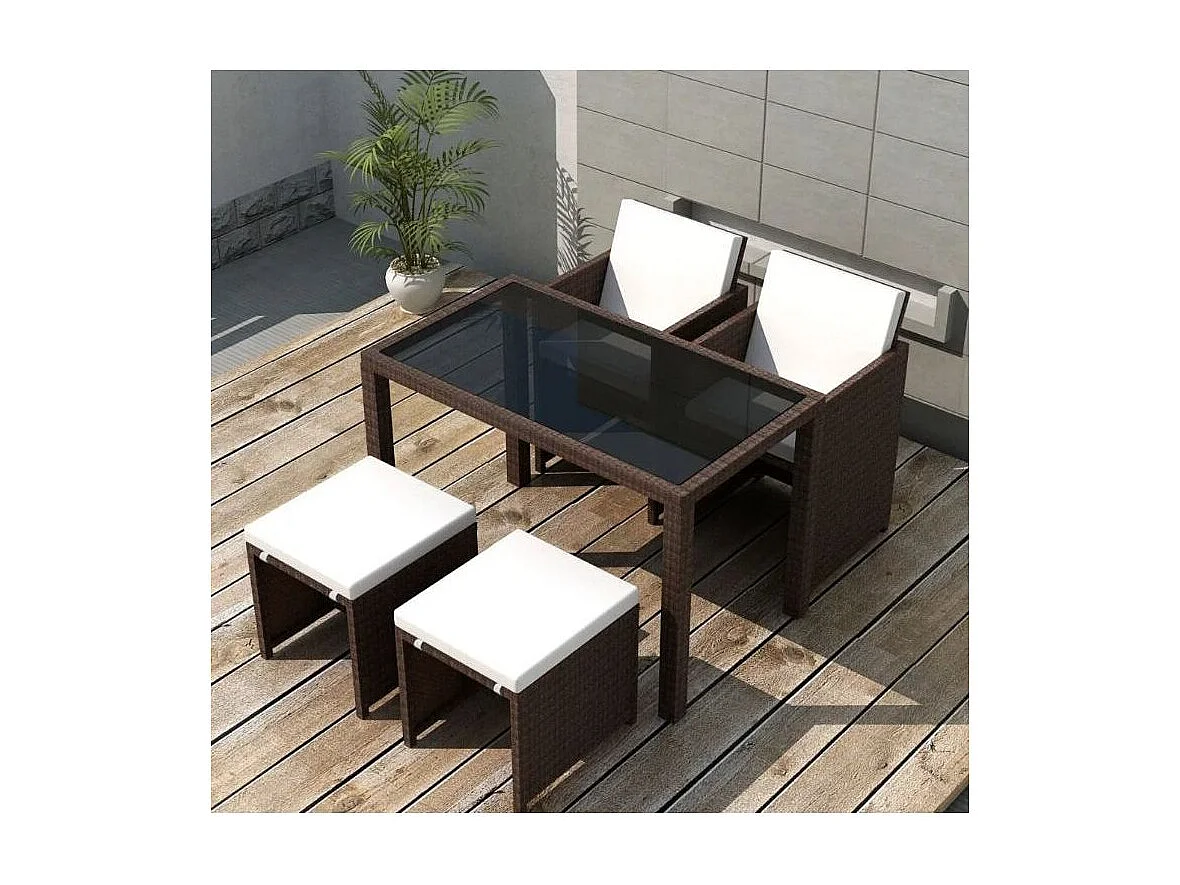 Table rectangulaire et 2 chaises de jardin résine tressée marron Iris