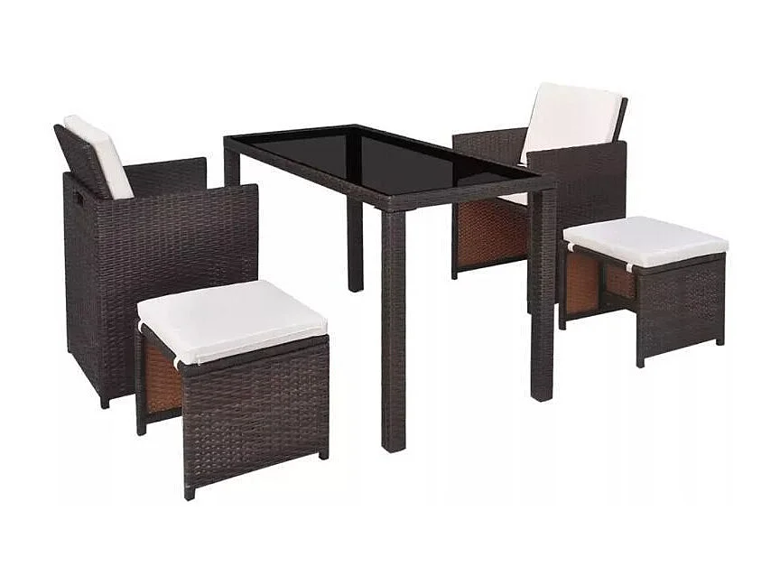 Table rectangulaire et 2 chaises de jardin résine tressée marron Iris