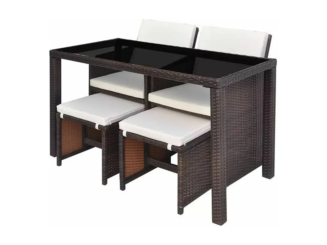 Table rectangulaire et 2 chaises de jardin résine tressée marron Iris