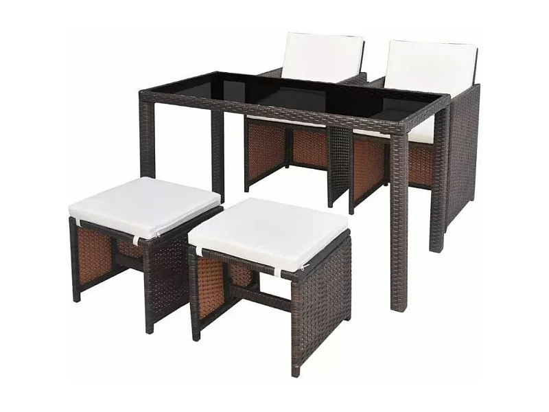 Table rectangulaire et 2 chaises de jardin résine tressée marron Iris