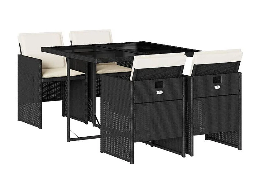 Ensemble à manger de jardin coussins 5pcs Noir Résine tressée