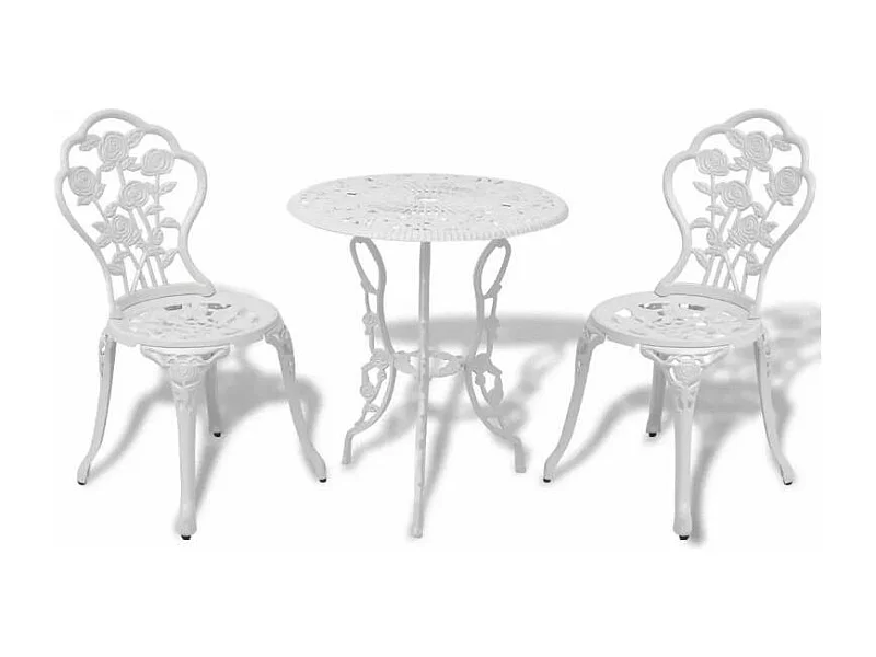 Table ronde et 2 chaises de jardin métal coulé blanc Bridge