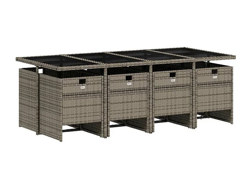 Ensemble à manger de jardin 9 pcs coussins gris résine tressée