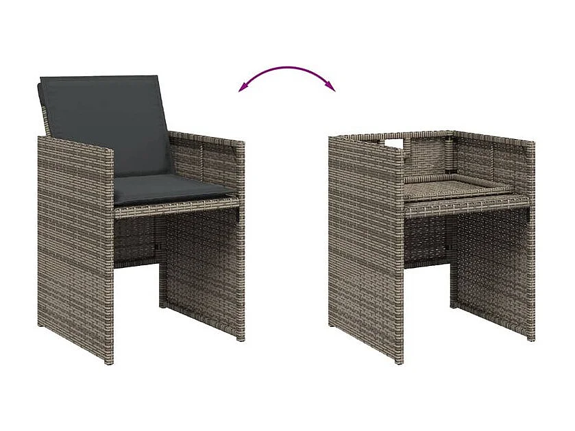 Ensemble à manger de jardin 9 pcs coussins gris résine tressée