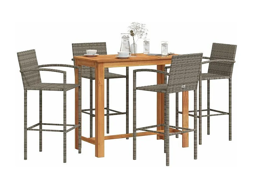 Ensemble de bar de jardin 5 pcs gris bois massif acacia rotin