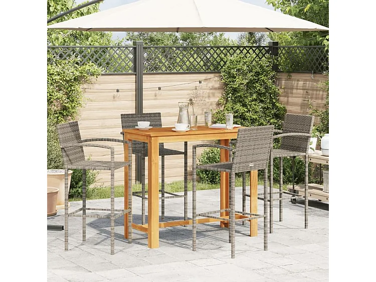 Ensemble de bar de jardin 5 pcs gris bois massif acacia rotin