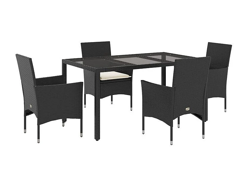 Ensemble à manger de jardin et coussins 5 pcs noir rotin verre