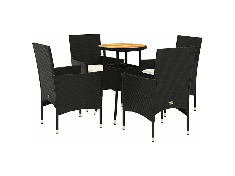 Ensemble à manger de jardin et coussins 5 pcs noir rotin acacia