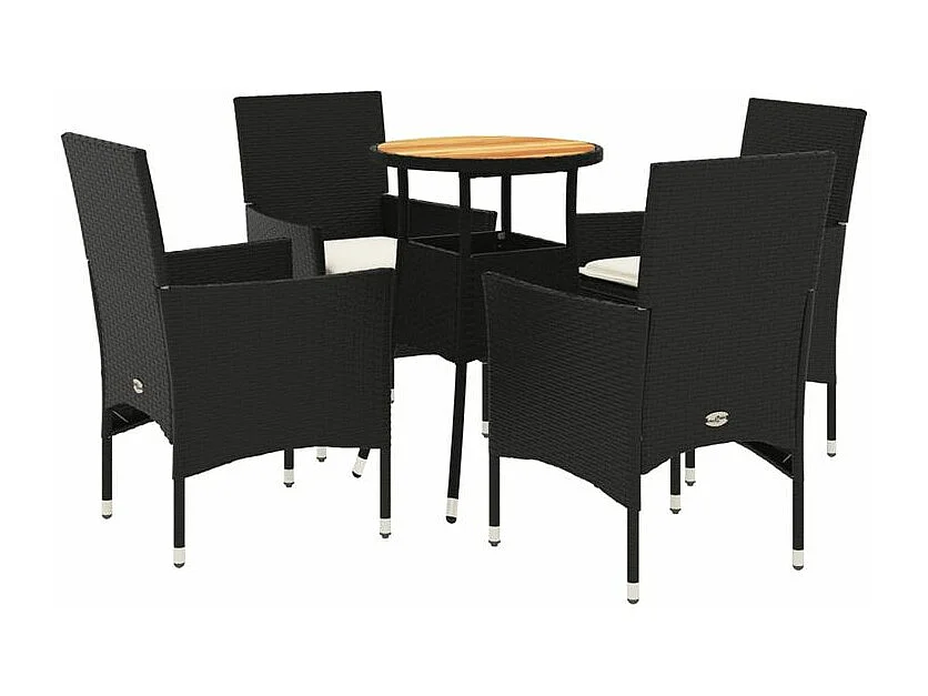 Ensemble à manger de jardin et coussins 5 pcs noir rotin acacia