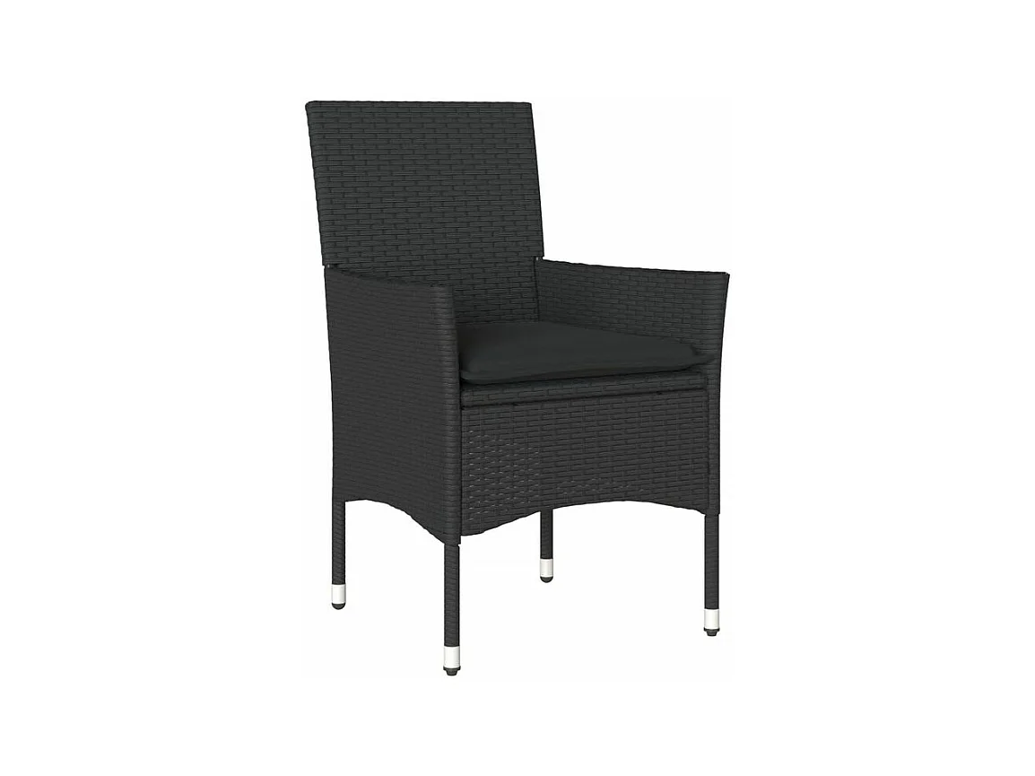 Ensemble à manger de jardin et coussins 5 pcs noir rotin verre