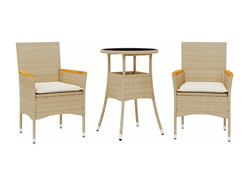 Ensemble à manger de jardin et coussins 3 pcs beige rotin verre