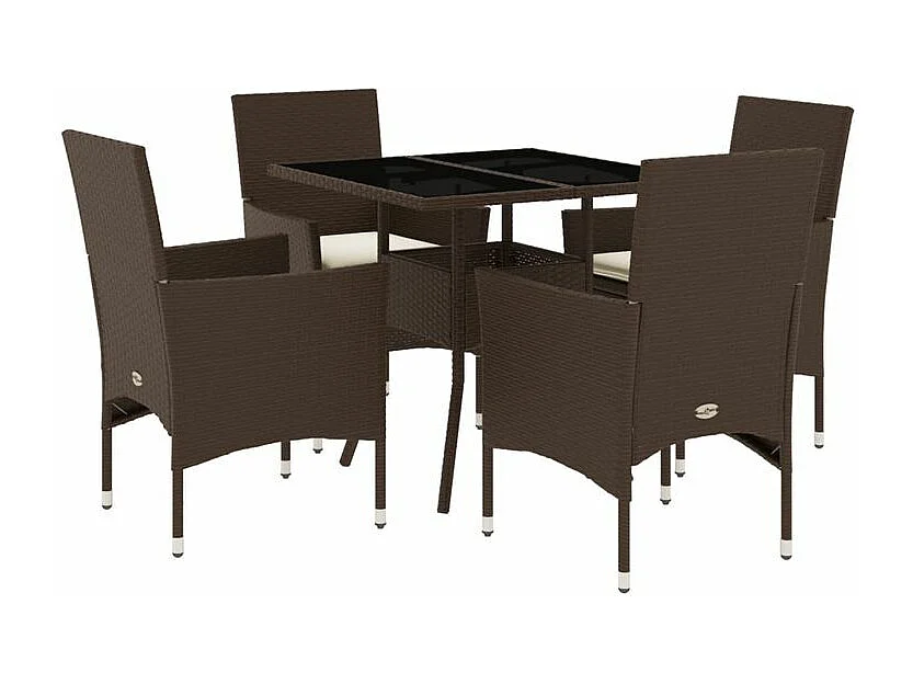 Ensemble à manger de jardin et coussins 5pcs marron rotin verre