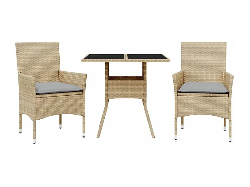 Ensemble à manger de jardin et coussins 3 pcs beige rotin verre