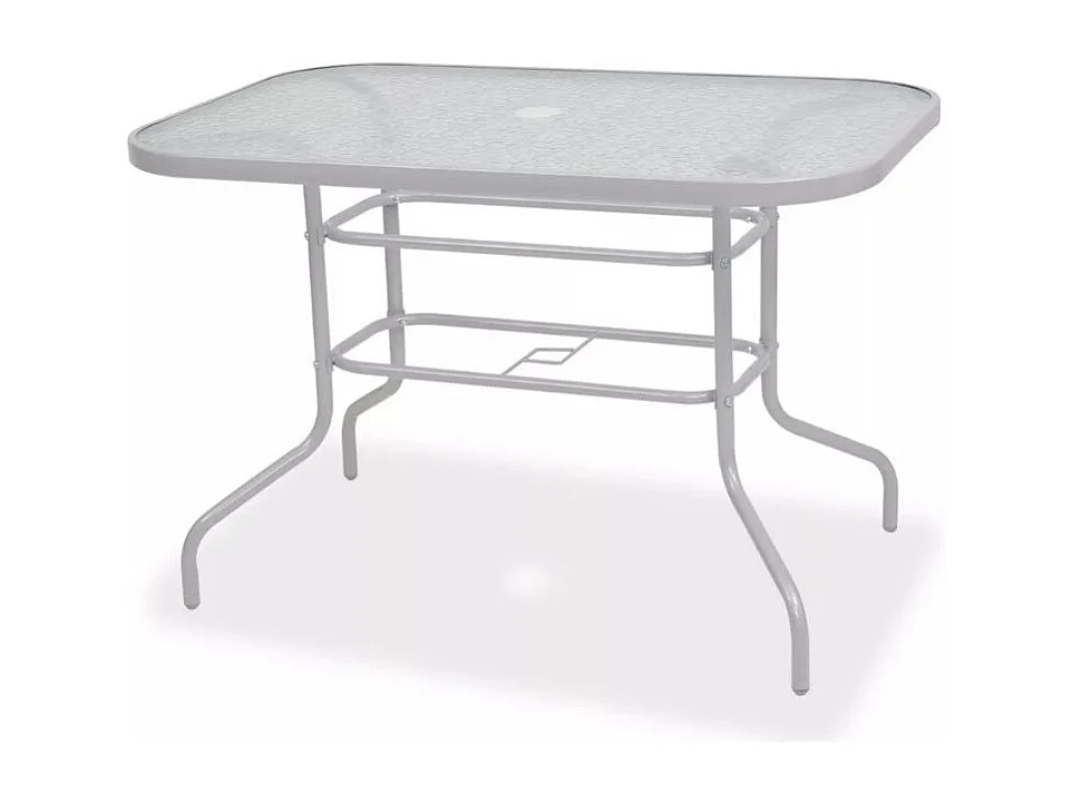 Table rectangulaire avec parasol et 6 chaises de jardin métal gris Castle