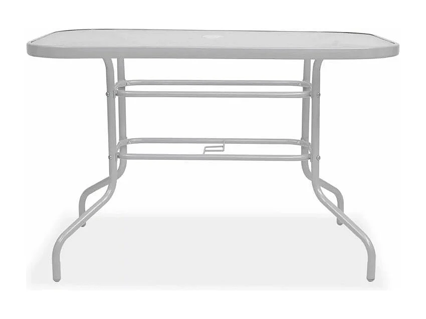 Table rectangulaire avec parasol et 6 chaises de jardin métal gris Castle