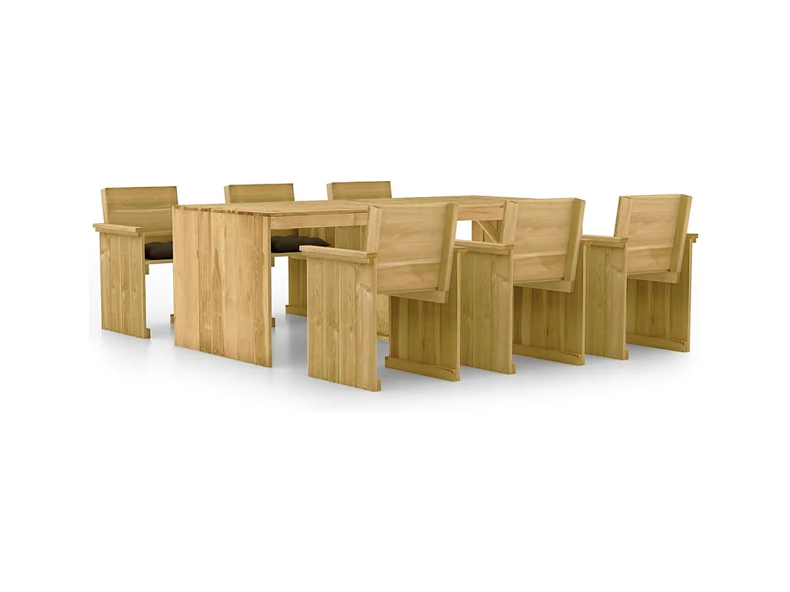 Mobilier à dîner de jardin 7 pcs avec coussins Pin imprégné 3