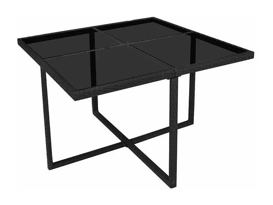 Table carrée et 8 chaises de jardin résine tressée noir plateau en verre Iris