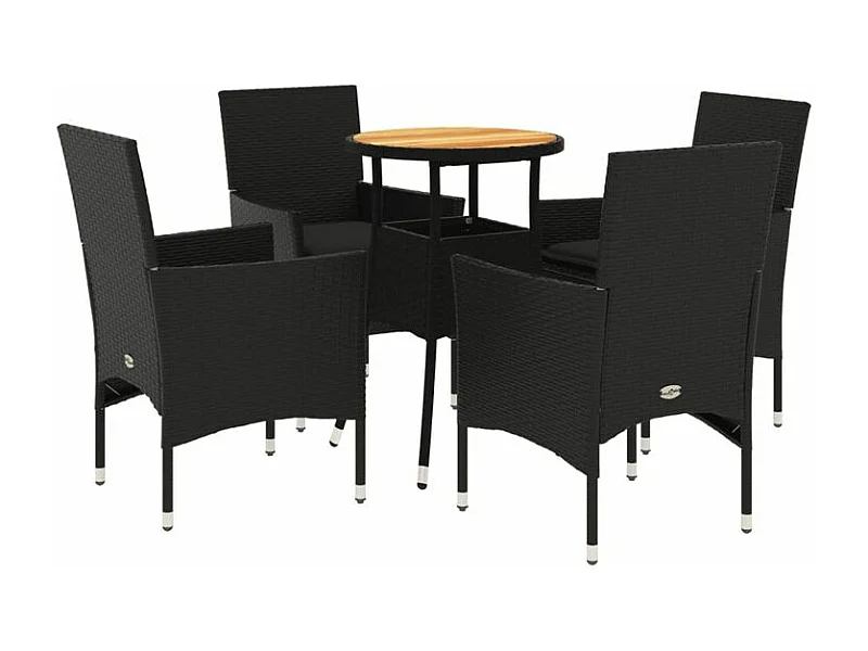 Ensemble à manger de jardin et coussins 5 pcs noir rotin acacia