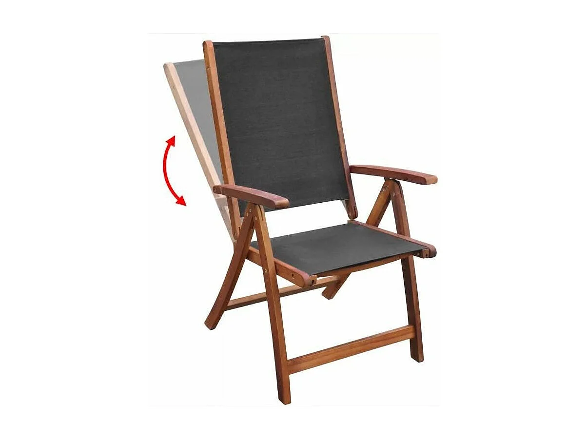 Table et 6 chaises de jardin acacia foncé et tissu noir Noiro